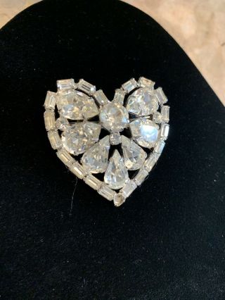 Vintage Albert Weiss " Lovelace " Rhinestone Heart Brooch Pin