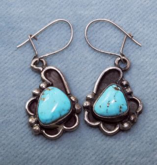Vintage Old Pawn Southwest Sterling Silver Turquoise Pierced Earrings Earwires