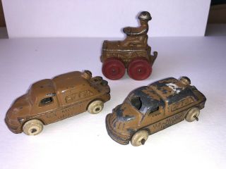 Vintage Barclay Toy Metal Military U.  S.  Motor Unit X2 And Wooden Wheel Tractor