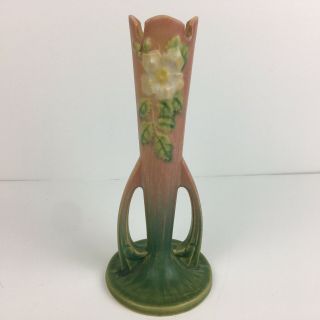 Vintage Roseville Pottery Pink Green Floral Bud Vase 995 - 7”