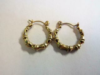 Vintage Solid 9ct Gold Bamboo Design Hoop Earrings