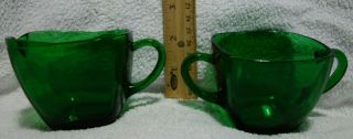 Vintage Anchor Hocking Forest Green Glass Charm Square Creamer And Sugar Bowl