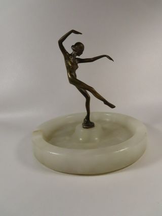 Vtg Art Deco Bronze Nude Lady Woman Marble Base Signed Tom