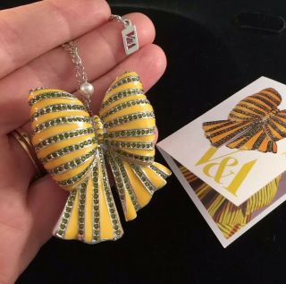 Vintage Jewellery V & A Museum Enamelled Bow Crystal Pendant/brooch Signed