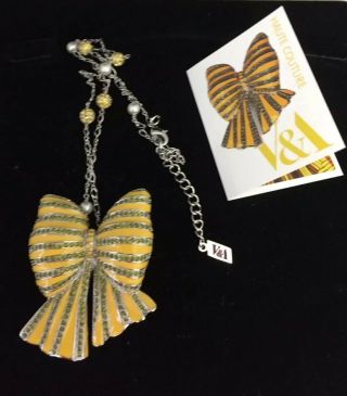 Vintage Jewellery V & A Museum Enamelled Bow Crystal Pendant/Brooch Signed 2