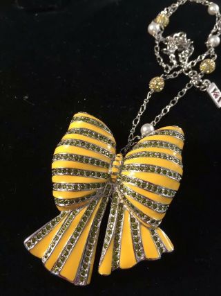 Vintage Jewellery V & A Museum Enamelled Bow Crystal Pendant/Brooch Signed 5