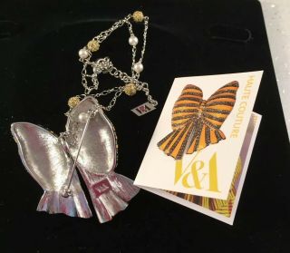 Vintage Jewellery V & A Museum Enamelled Bow Crystal Pendant/Brooch Signed 7