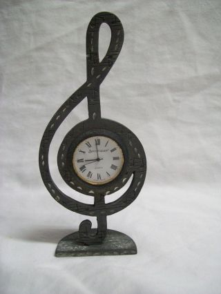 Vintage Spoontiques Pewter Treble Clef Quartz Clock Japan Movement 5 1/2 " Tall
