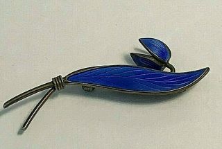 Vintage Ivar T.  Holth Norway Sterling Silver Blue Enamel Leaf Flower Pin Brooch