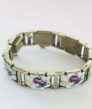 Vintage Silver Enamel Bracelet,  Sterling,  925,  Flowers,  Heavy