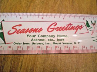 Seasons Greetings Rule / Vintage Unipeco 12 " Sample Metal Ruler /holiday Adv.