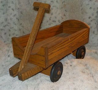 Vintage Oak Wood Toy Wagon,  5 1/2 " Wide,  11 " Long,  Fine Craftsmanship