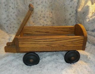 Vintage oak wood toy wagon,  5 1/2 