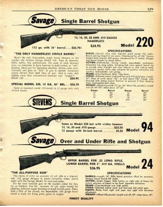 1956 Print Ad Of Savage Model 220 & Stevens Model 94 & 24 Shotgun