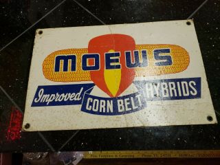 Vintage Moews Hybrids Corn Belt Seed Corn Farm Cardboard Sign