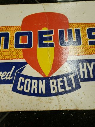 Vintage Moews Hybrids Corn Belt Seed Corn Farm Cardboard Sign 3