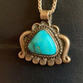 Vintage Native American Turquoise Sterling Silver 925 Pendant Necklace