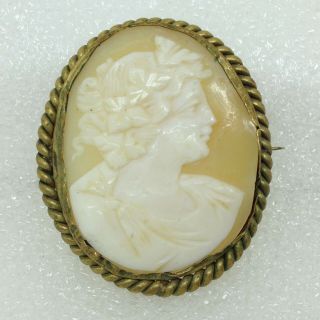 Vintage 12k Cameo Brooch Pin Carved Shell Bust Yellow Gold Costume Jewelry