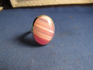 Vintage Sterling Silver Pink White Stripe Agate Unique Ring