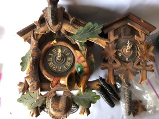 2 Vintage Regula Angem Hunters Cuckoo Clocks Germany Animals Wooden Parts