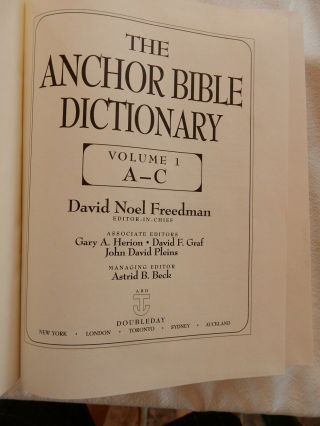 THE ANCHOR BIBLE DICTIONARY Volumes 1 - 6 By David Noel Freedman,  1st ed. ,  1992 4