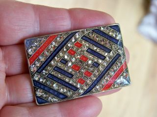 Vintage Pierre Bex Jewellery Art Deco Geometric Enamel & Rhinestone Brooch Pin