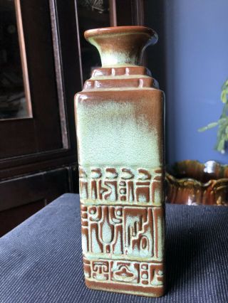 Vintage Prairie Green Aztec Frankoma Pottery Decanter Vase 7jh