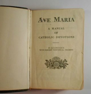 Ave Maria Catholic Devotions & Prayer book 1928 antique Leather large type 2