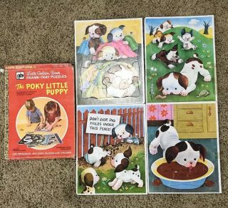 Little Golden Book The Poky Little Puppy 4 Frame Tray Puzzles Vintage