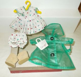 Vtg Cosmopolitan Ginger Doll Dress,  Panties,  Raincoat,  Boots,  Purse 1950s