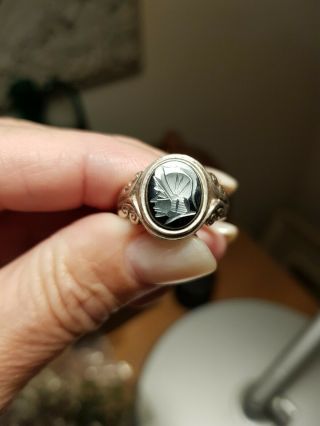 Vintage Sterling Silver Hematite Intaglio Ring