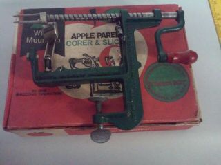 Vintage White Mountain Apple Peeler Corer Cast Iron Wood Handle W/box