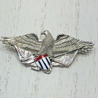 Vintage Wwii Sterling Silver Eagle Shield Patriotic Pin Signed Hlp