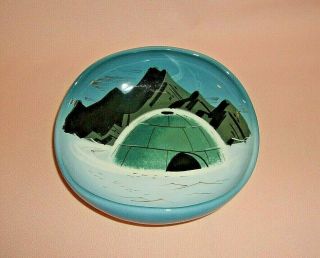 Matthew Adams Vintage Signed Alaska Line Pottery Bowl With Igloo And Mountains