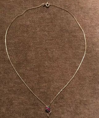 Vintage 14k Yellow Gold Ruby And Emerald Flower 16 Inch Gold Necklace 2.  20 Grams