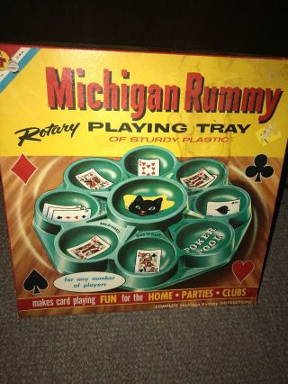 Vintage 1958 Michigan Rummy Rotary Playing Tray Board Game