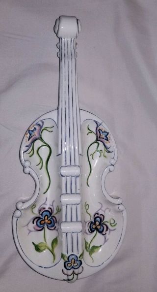 Vintage Royal Haeger Ashtray White Floral Violin Guitar 114 Usa 12 " Long