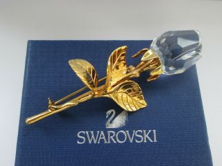 Vintage Signed Swarovski Gorgeous Lge Crystal Glass Single Gold Rose Brooch Pin