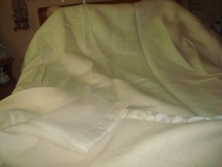 Vintage Chatham Wool Blanket / Satin Trim Pale Yellow 102  X 90