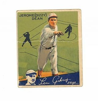 1934 Goudey 44 Jerome Dizzy Dean Vintage Card Cardinals Creased