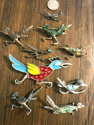 9 Vintage Gold & Silver - Tone Road - Runner Pins,  Large And Small