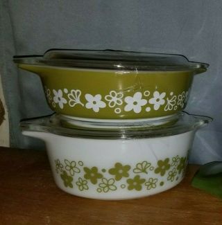 Vintage Pyrex Spring Blossom - Crazy Daisy Casserole Dishes With Lids