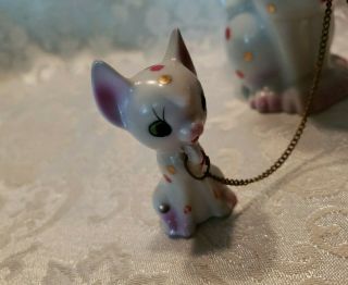 Vintage Polka Dot Mother Cat & Kittens on Chain Leashes Made In JAPAN 2