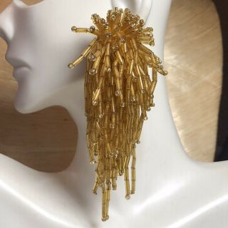 Vtg Studio Art Mod Glass Beaded Dangle Earrings Runway Statement Gold Abstract