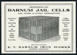1918 Barnum Iron Jail Cell Cage Art Vintage Trade Print Ad