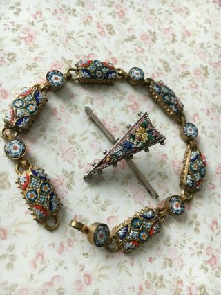 Vintage Costume Jewellery Italian Mosaic Bracelet Brooch
