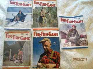 Five Vintage Fur Fish & Game Magazines 1945 - 1951