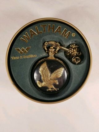 Vtg Waltham Pocket Watch Gold Eagle Emblem With Case Needs Battery