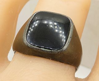 Clark Coombs 925 Silver - Vintage Black Onyx Square Cocktail Ring Sz 10 - R9337