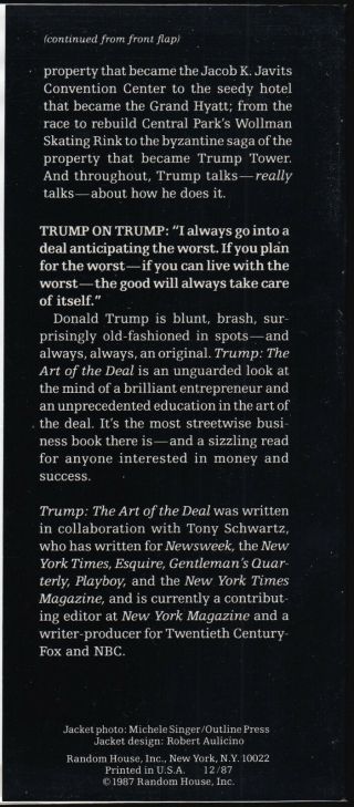 TRUMP: THE ART OF THE DEAL (1987) DONALD J.  TRUMP,  1ST EDITION,  1ST PRINTING 11